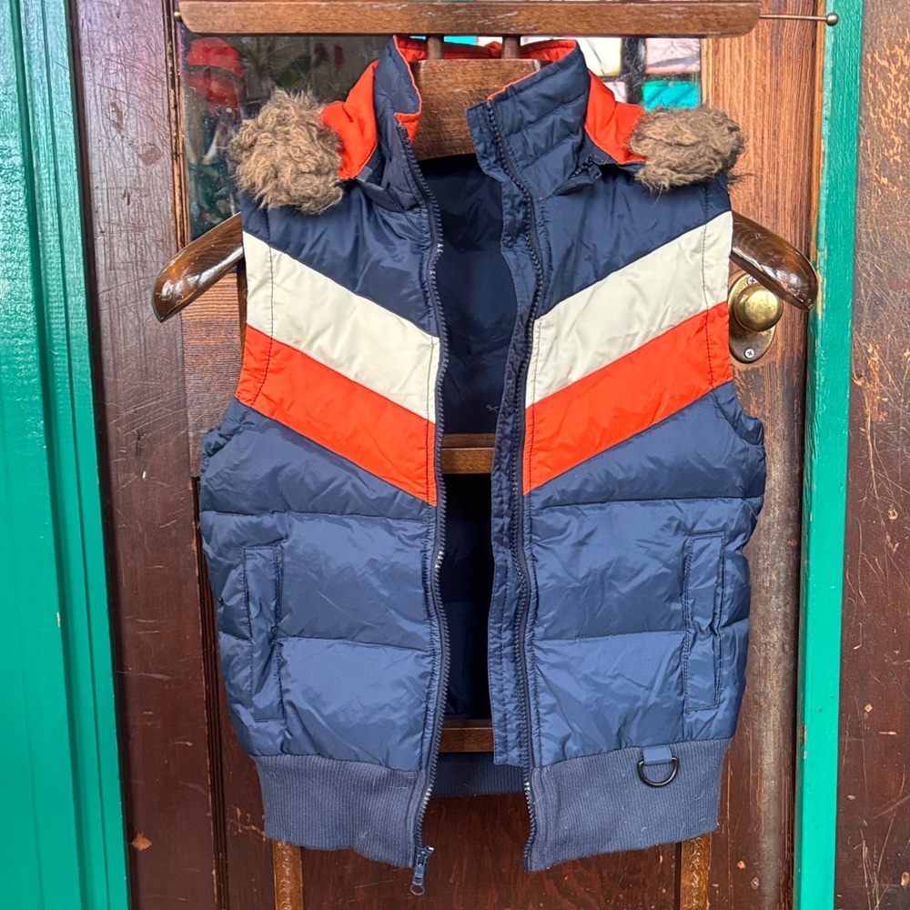 dELiA*s Blue and Orange Vest with Faux Fur